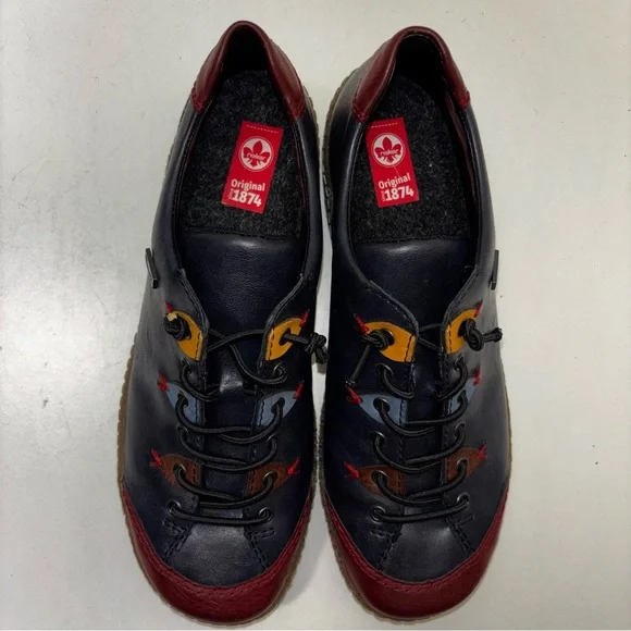 Rieker Liv 61 (L7561) sneakers in navy blue, red, and brown color block - Picture 7 of 11